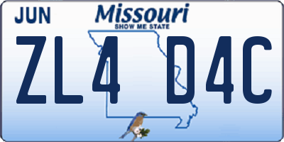 MO license plate ZL4D4C
