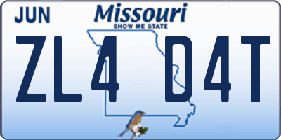 MO license plate ZL4D4T