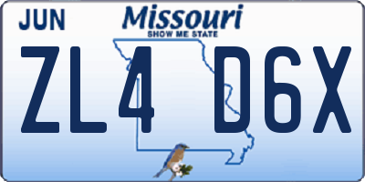 MO license plate ZL4D6X