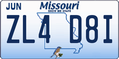 MO license plate ZL4D8I