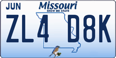 MO license plate ZL4D8K