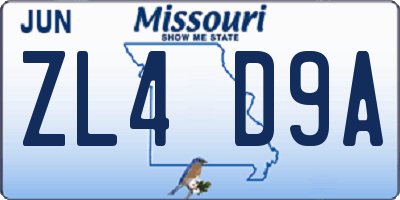 MO license plate ZL4D9A