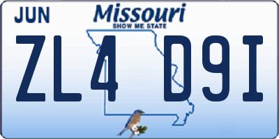 MO license plate ZL4D9I