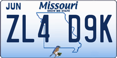 MO license plate ZL4D9K