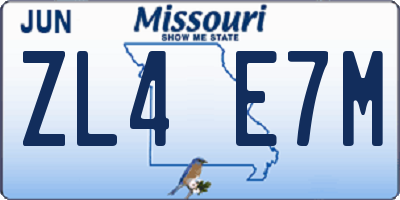 MO license plate ZL4E7M