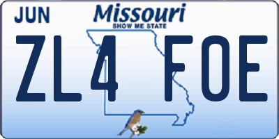 MO license plate ZL4F0E
