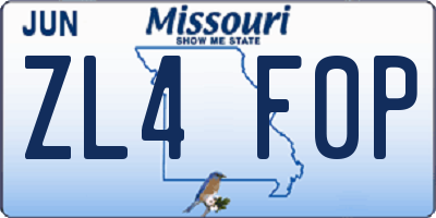 MO license plate ZL4F0P