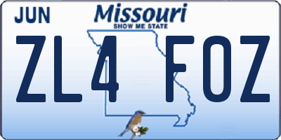 MO license plate ZL4F0Z