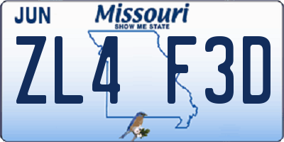 MO license plate ZL4F3D