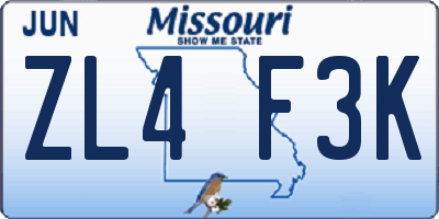 MO license plate ZL4F3K