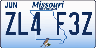 MO license plate ZL4F3Z