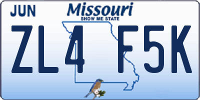 MO license plate ZL4F5K