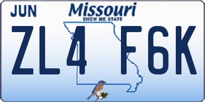 MO license plate ZL4F6K