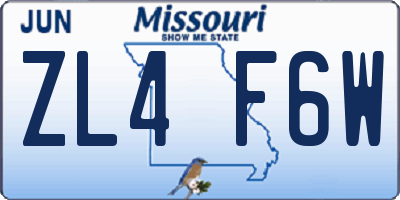 MO license plate ZL4F6W