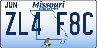 MO license plate ZL4F8C