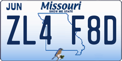 MO license plate ZL4F8D