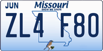 MO license plate ZL4F8O