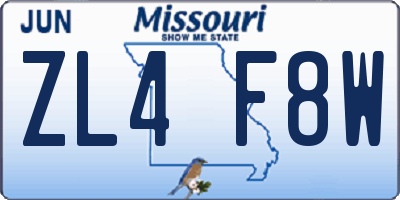 MO license plate ZL4F8W