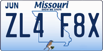 MO license plate ZL4F8X