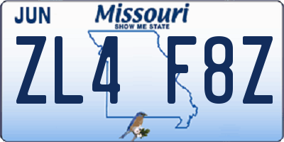 MO license plate ZL4F8Z