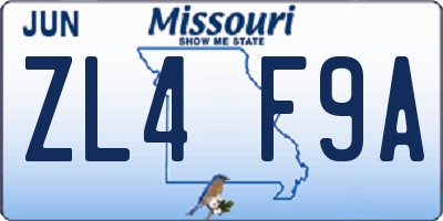 MO license plate ZL4F9A