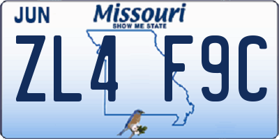 MO license plate ZL4F9C