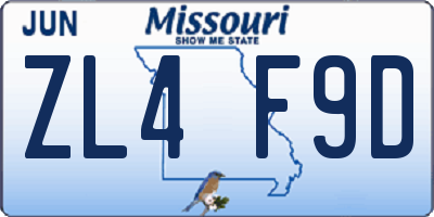 MO license plate ZL4F9D