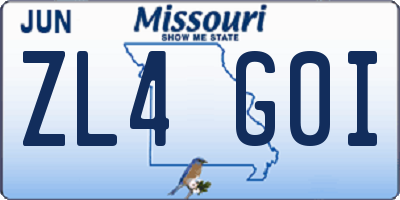 MO license plate ZL4G0I