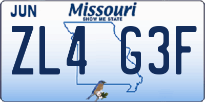 MO license plate ZL4G3F