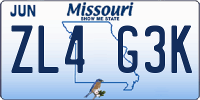 MO license plate ZL4G3K