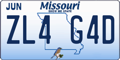 MO license plate ZL4G4D
