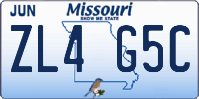 MO license plate ZL4G5C