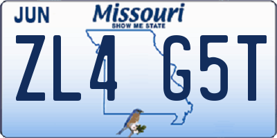 MO license plate ZL4G5T