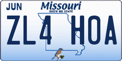 MO license plate ZL4H0A