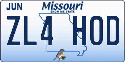 MO license plate ZL4H0D