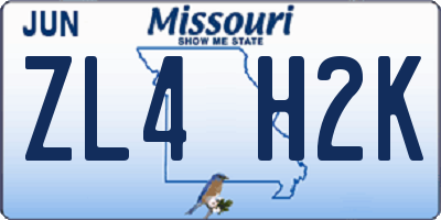 MO license plate ZL4H2K