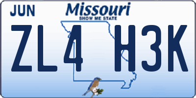 MO license plate ZL4H3K