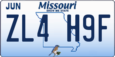 MO license plate ZL4H9F