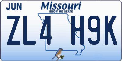 MO license plate ZL4H9K