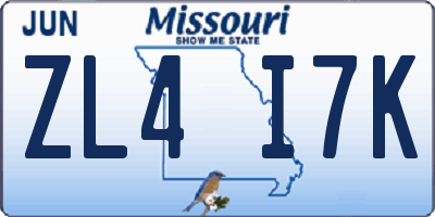 MO license plate ZL4I7K