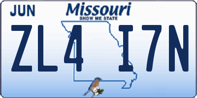 MO license plate ZL4I7N
