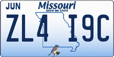 MO license plate ZL4I9C