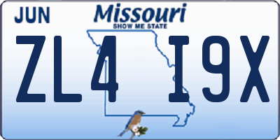 MO license plate ZL4I9X