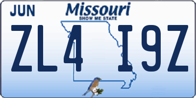MO license plate ZL4I9Z