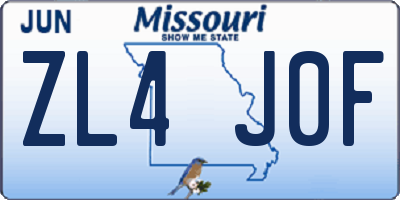 MO license plate ZL4J0F