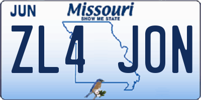 MO license plate ZL4J0N