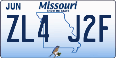 MO license plate ZL4J2F