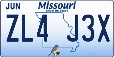 MO license plate ZL4J3X