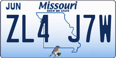 MO license plate ZL4J7W