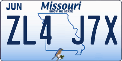 MO license plate ZL4J7X